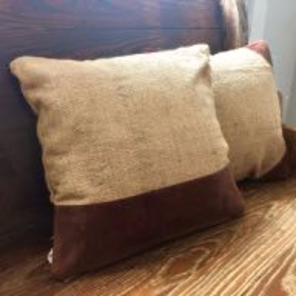 Accents Upcycled Burlap Coffee Bag And Leather Pillows Poshmark